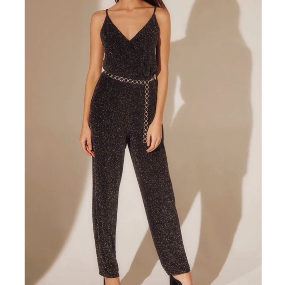 Kendall & Kylie Black Sparkle Stretch Jumpsuit Silver